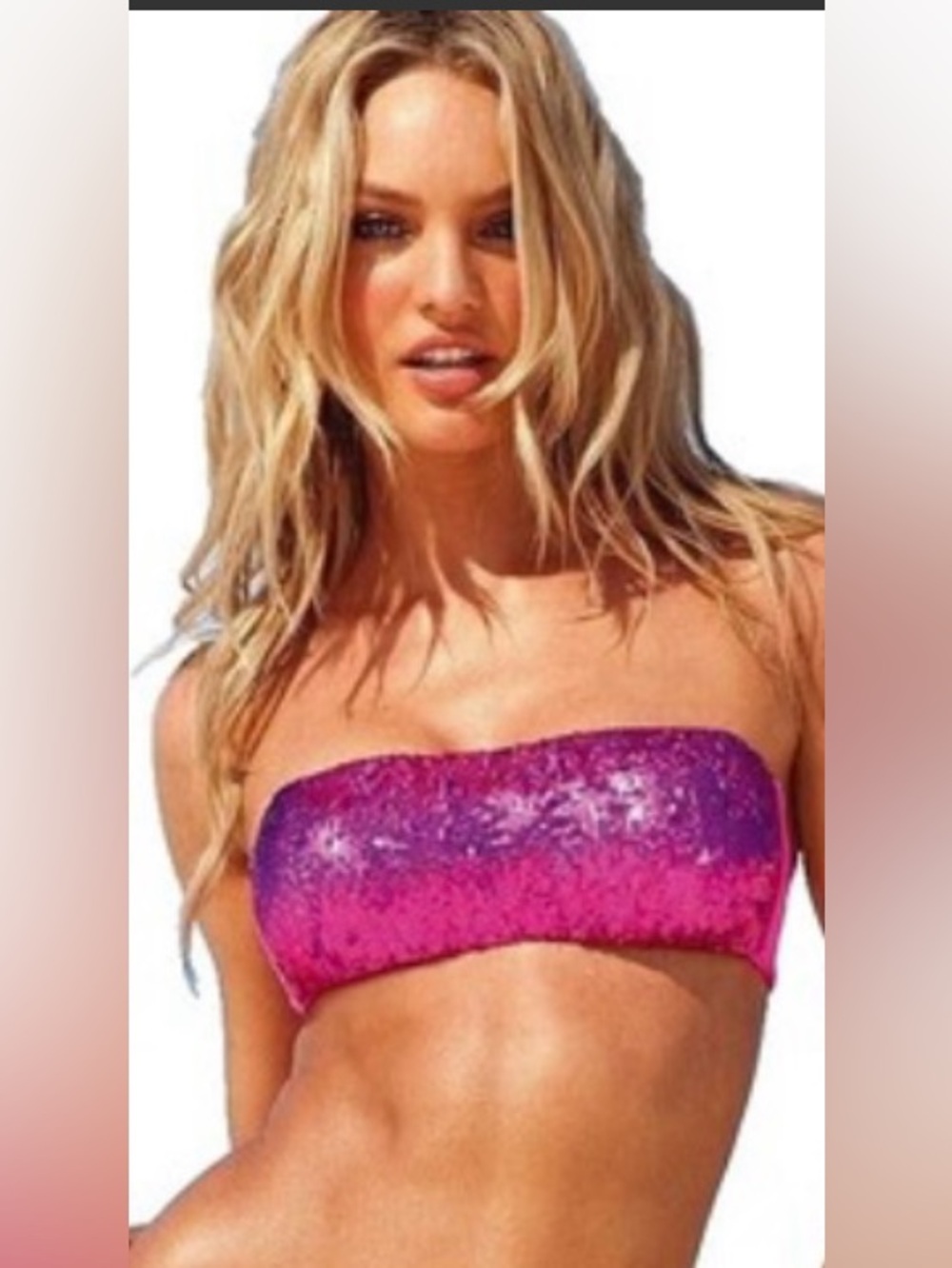 Victoria's Secret Hot Pink Sequin Bandeau Bikini Top Size X-Small Small A-Cup
